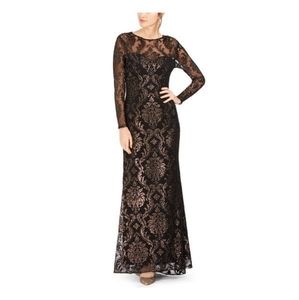 Adrianna Papell black and gold long sleeve gown